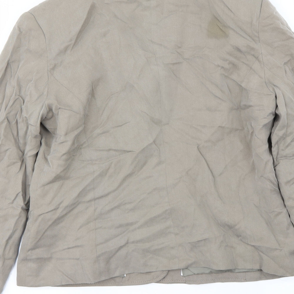 Brand and care label for Preworn women’s beige jacket, size UK 14