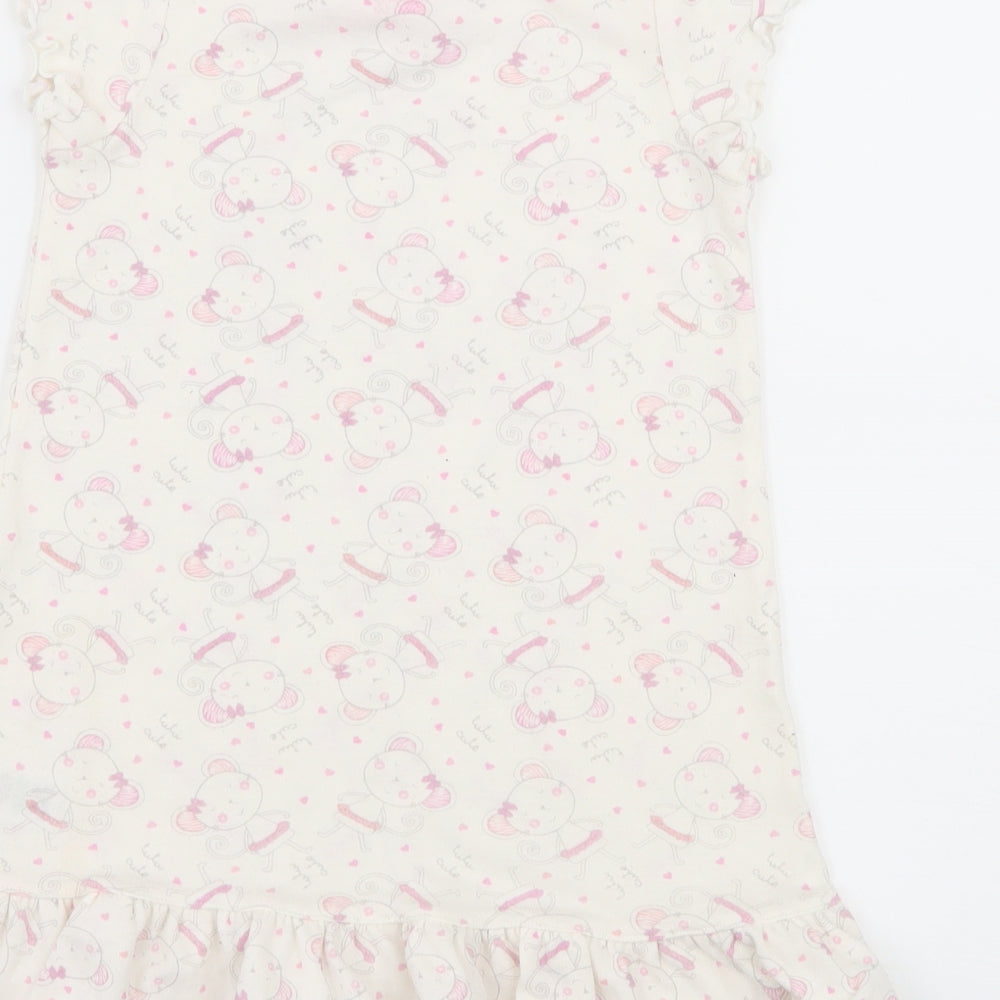 Brand and care label for Matalan girls’ white geometric jersey top dress, size 3-4, years - mouse print