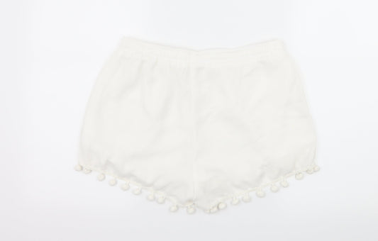 Vera & Lucy Womens White Hot Pants Shorts Size L - Tassel Hem
