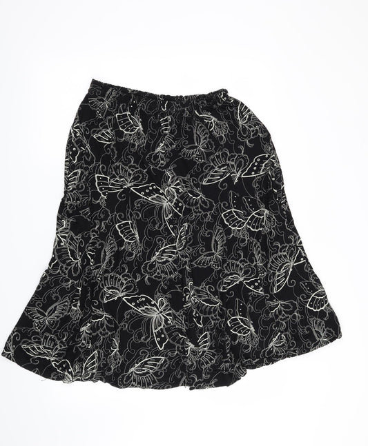 Preworn Womens Black A-Line Skirt Size 36 in - Butterflies