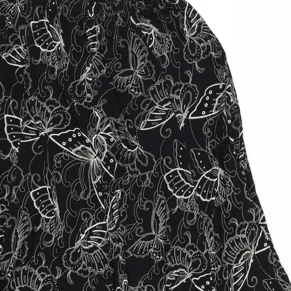 Brand and care label for Preworn women’s black a-line skirt, size UK 36, in - butterflies