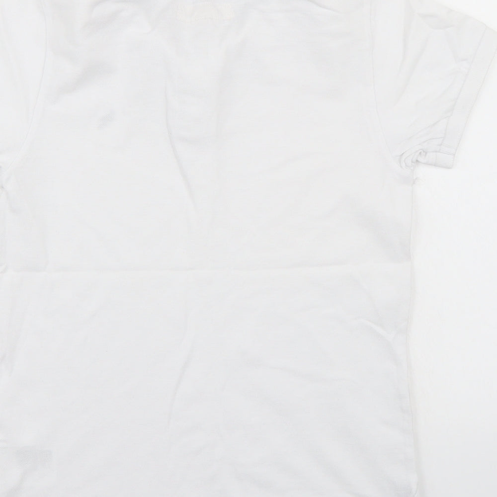 Brand and care label for H&M boys’ white basic t-shirt, size 8, years