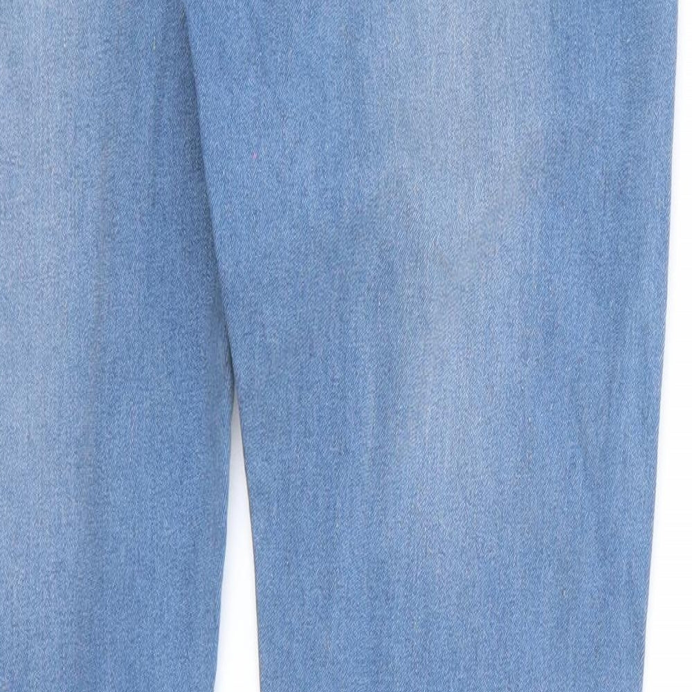 Brand and care label for women’s blue cropped jeans, size UK 30, 27-inch leg