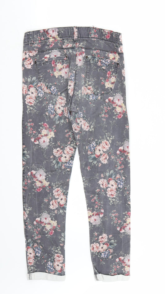 Here & There Womens Grey Floral Skinny Jeans Size 28 L27 in