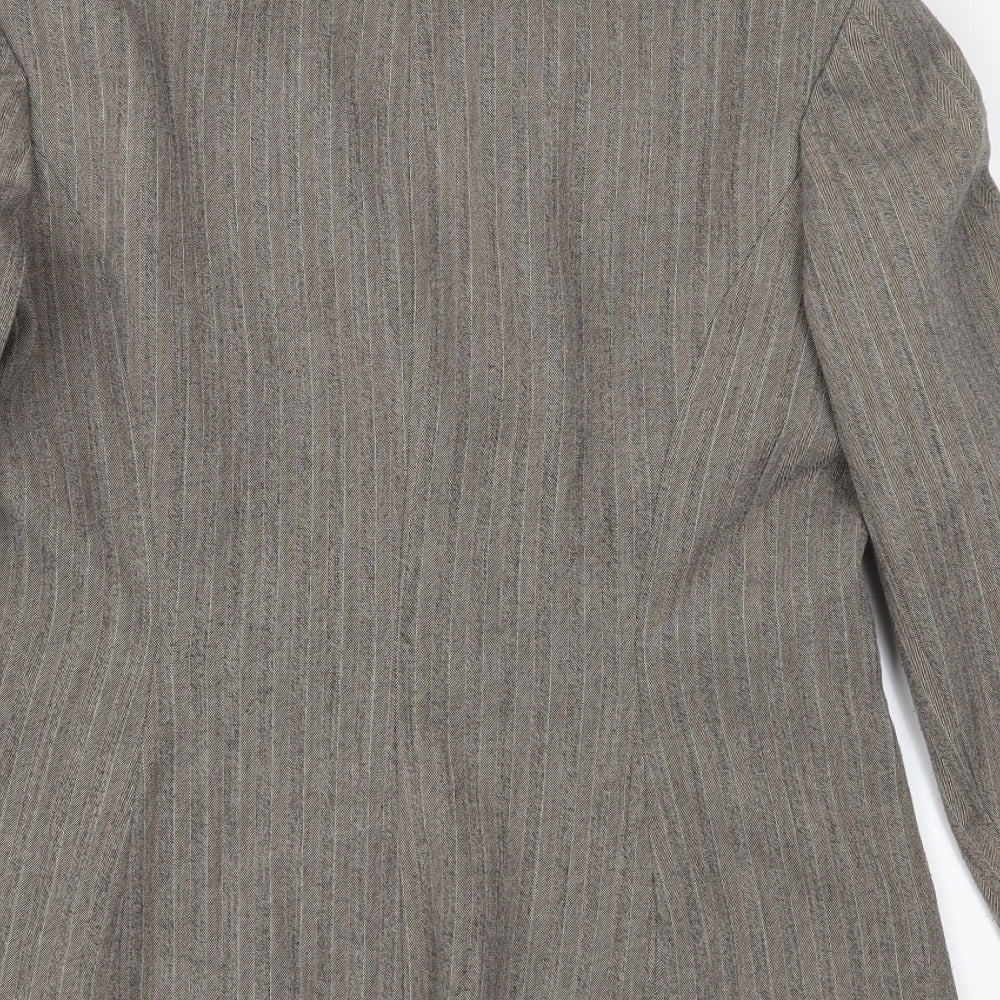Brand and care label for Dorothy Perkins women’s brown striped jacket suit jacket, size UK 12