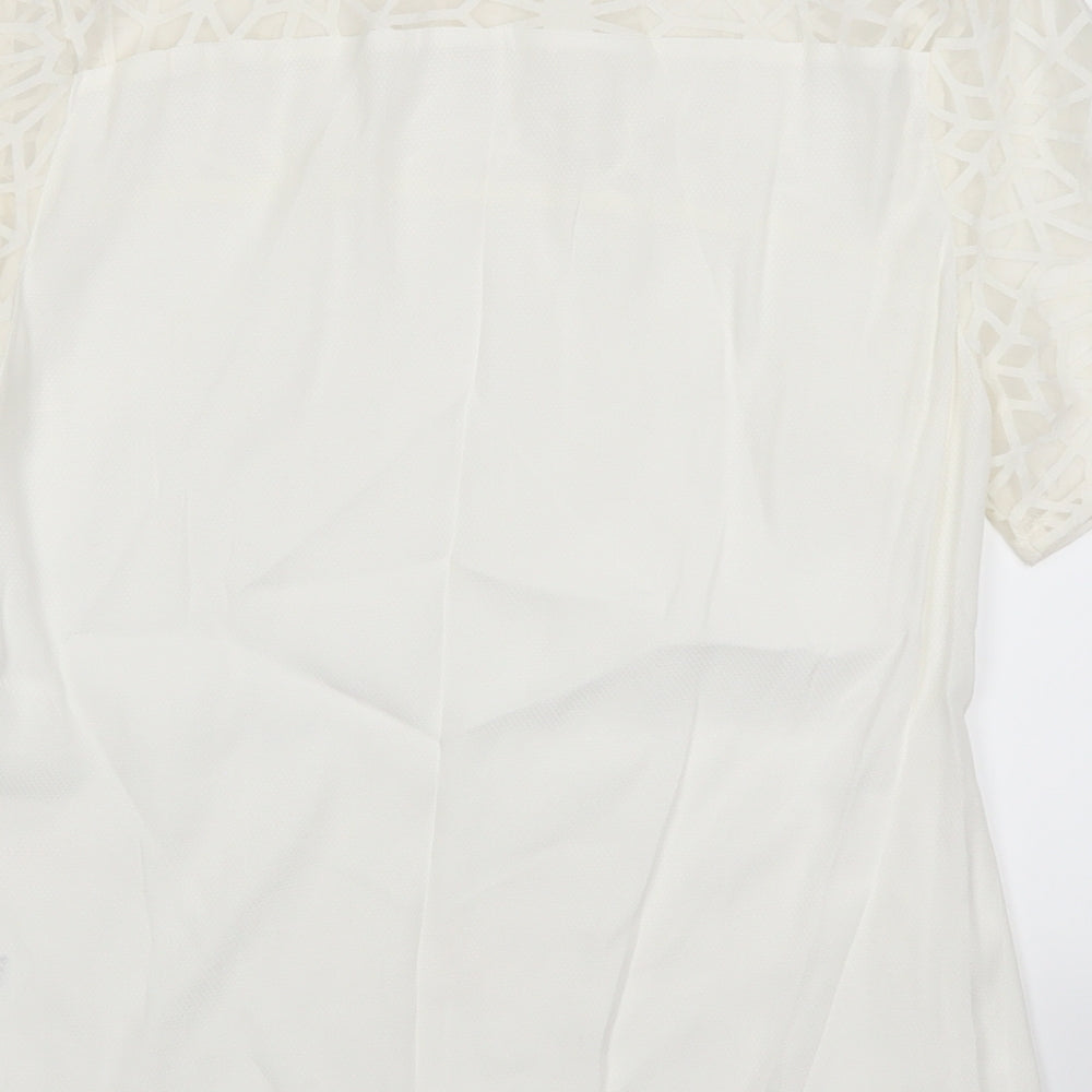 Brand and care label for Papaya women’s white geometric basic t-shirt, size UK 10