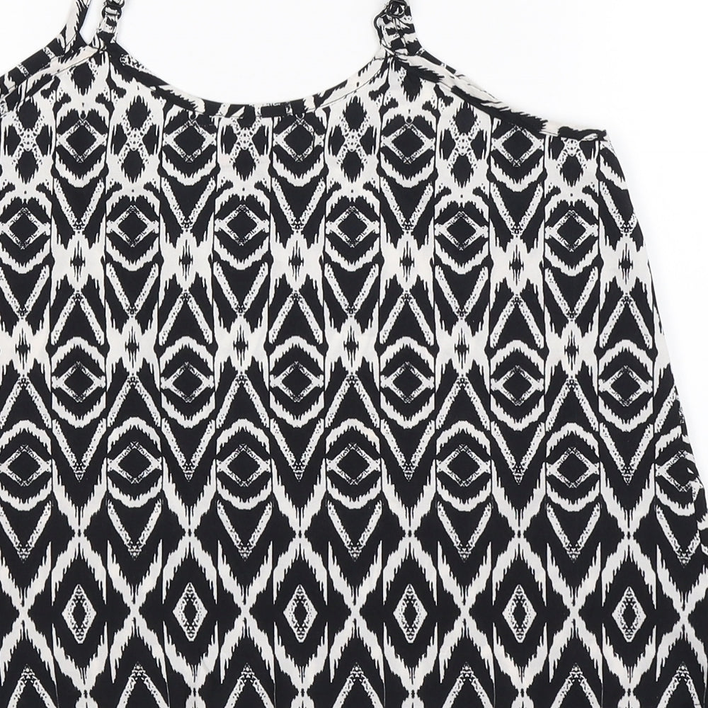 Brand and care label for QED London women’s black geometric basic tank, size UK 10