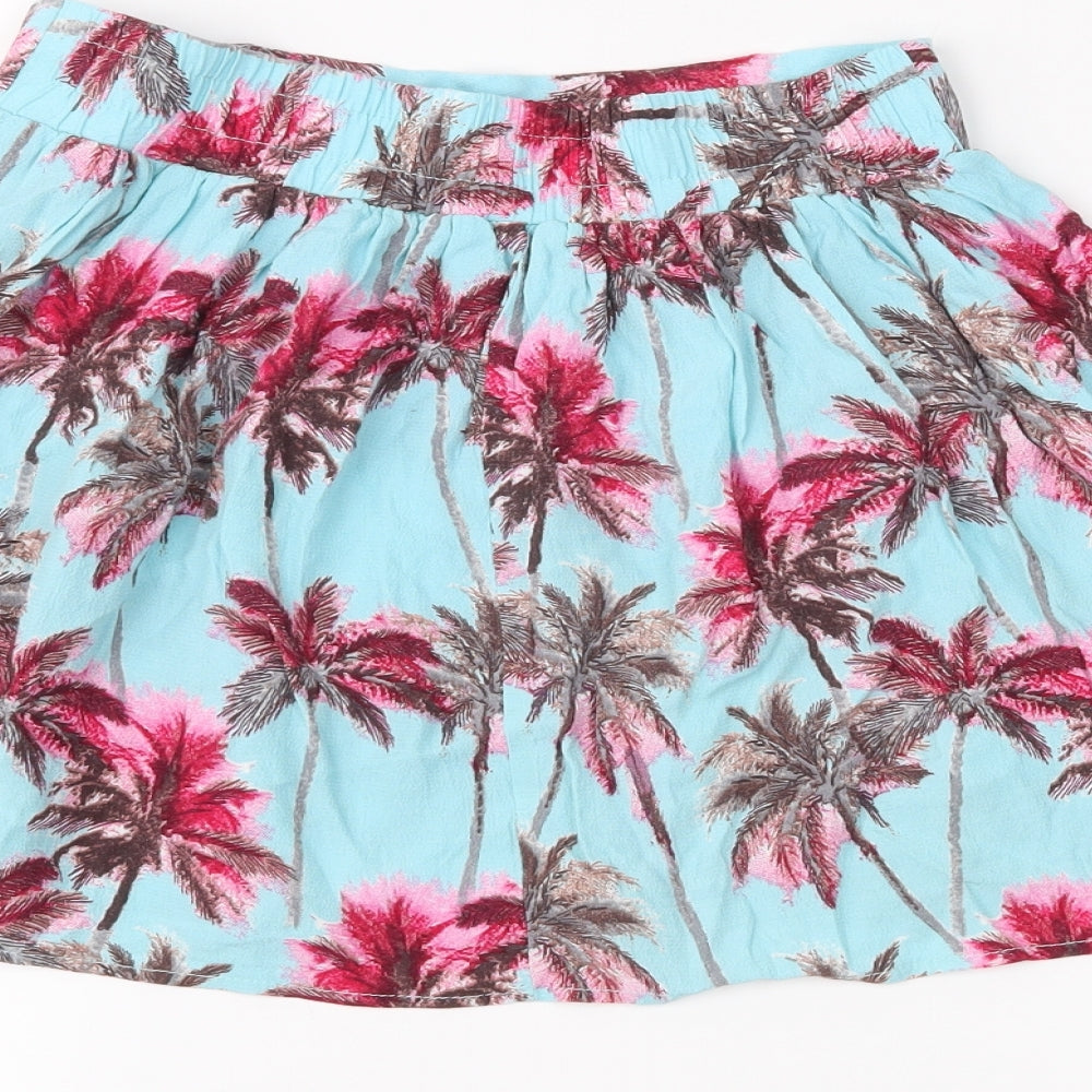 Brand and care label for f7f girls’ blue floral pleated skirt, size 8-9, years