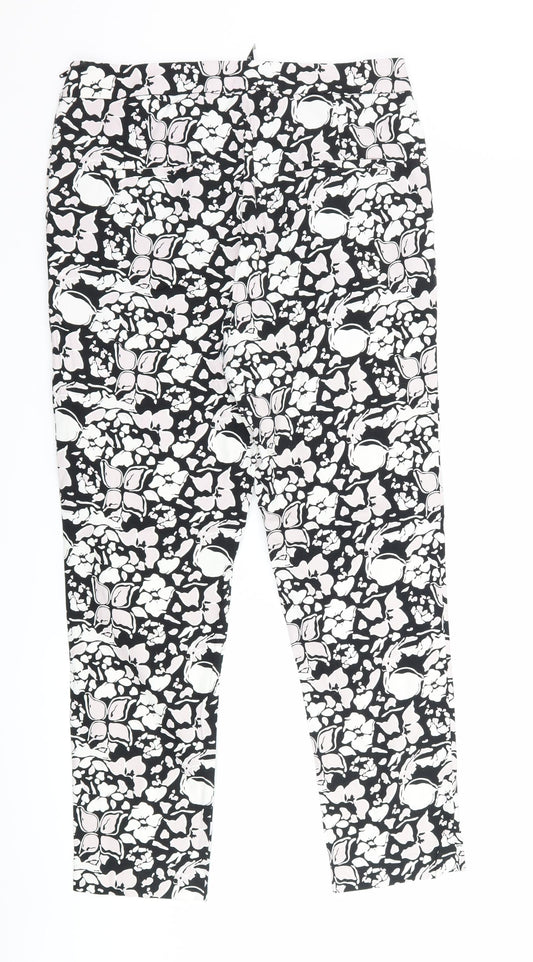 intution Womens Black Floral Trousers Size 12 L28 in