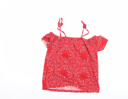 OshKosh B’gosh Girls Red Paisley Basic T-Shirt Size 8 Years - Cut Out Shoulder