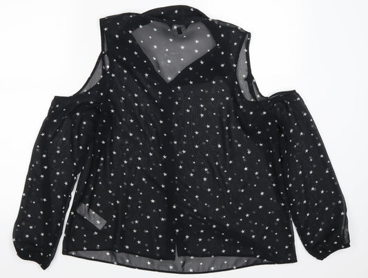 New Look Womens Black Basic Blouse Size 14 - see through