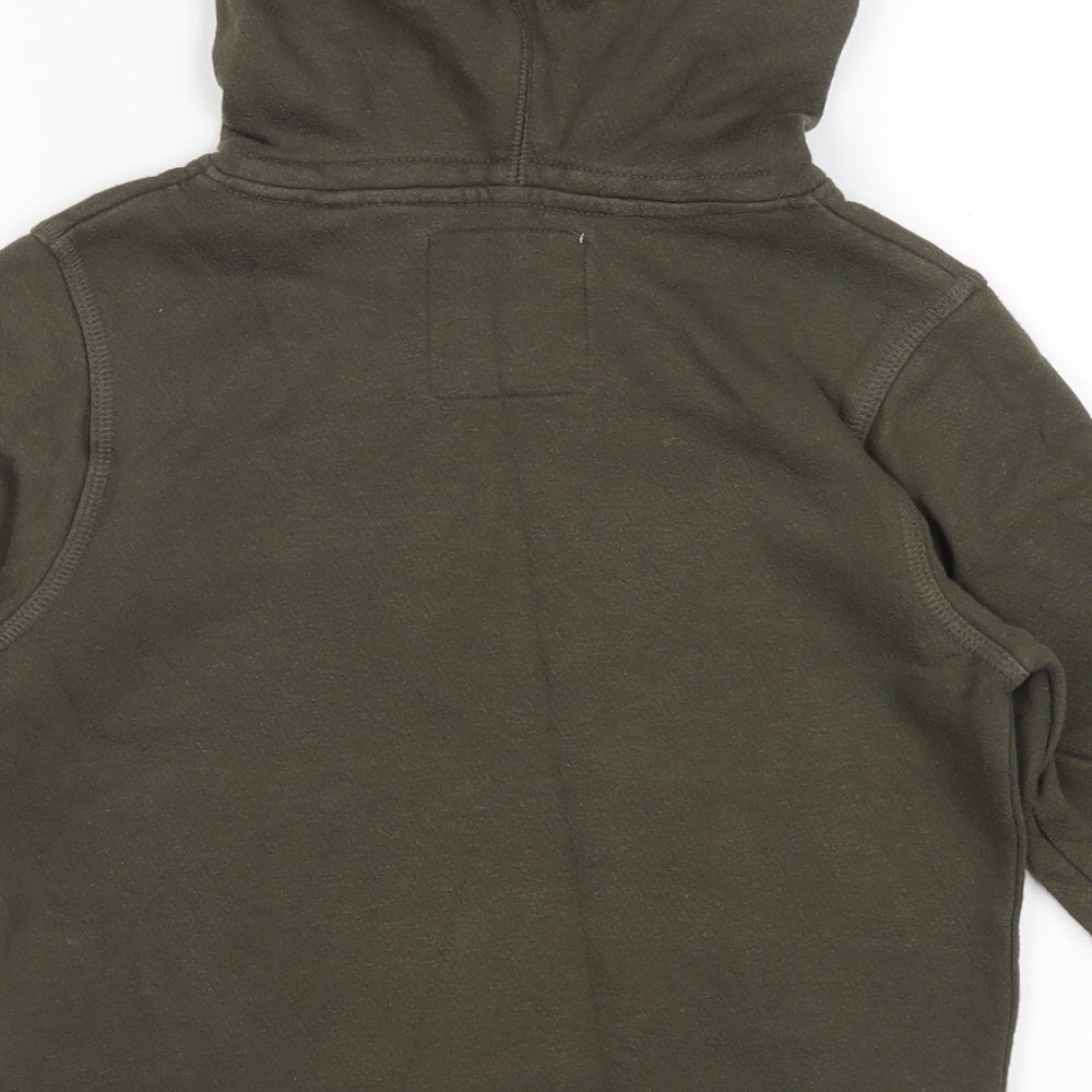 Brand and care label for Next boys’ green pullover hoodie, size 5, years