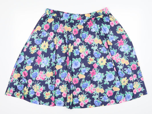Classic Womens Blue Floral Skater Skirt Size 33 in