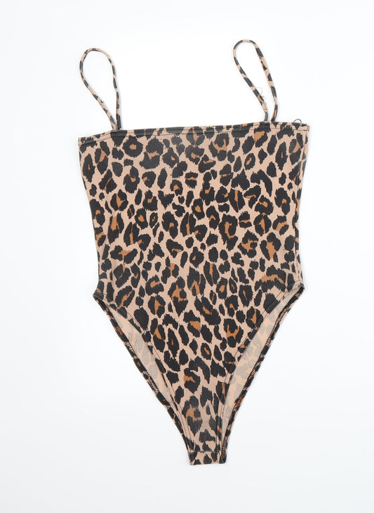 Boohoo Womens Beige Animal Print Bodysuit One-Piece Size 8