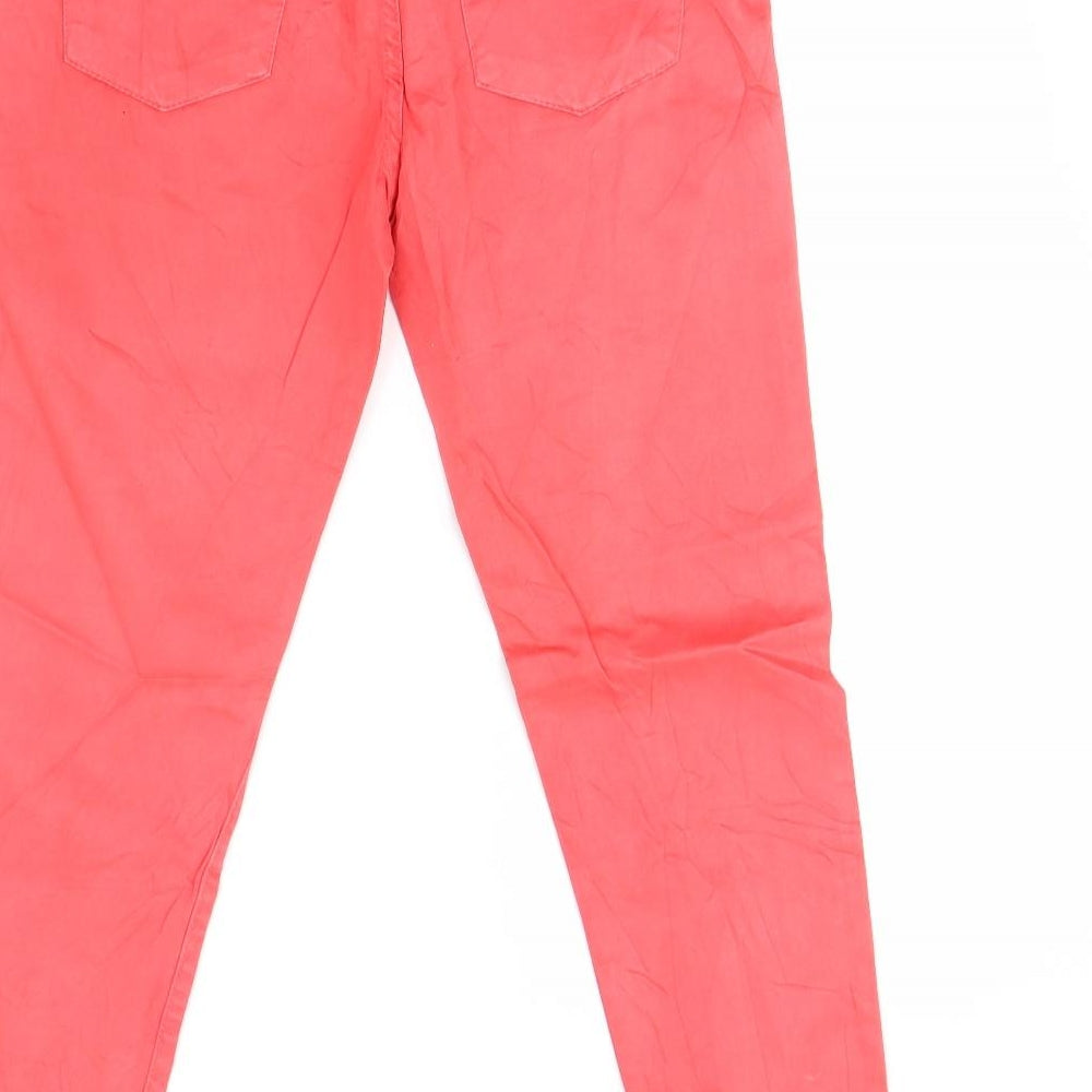 Brand and care label for women’s pink skinny jeans, size UK 8, 27-inch leg