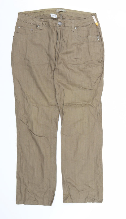 Additional front view of Fairfield women’s green denim straight jeans, size UK 16, 30-inch leg