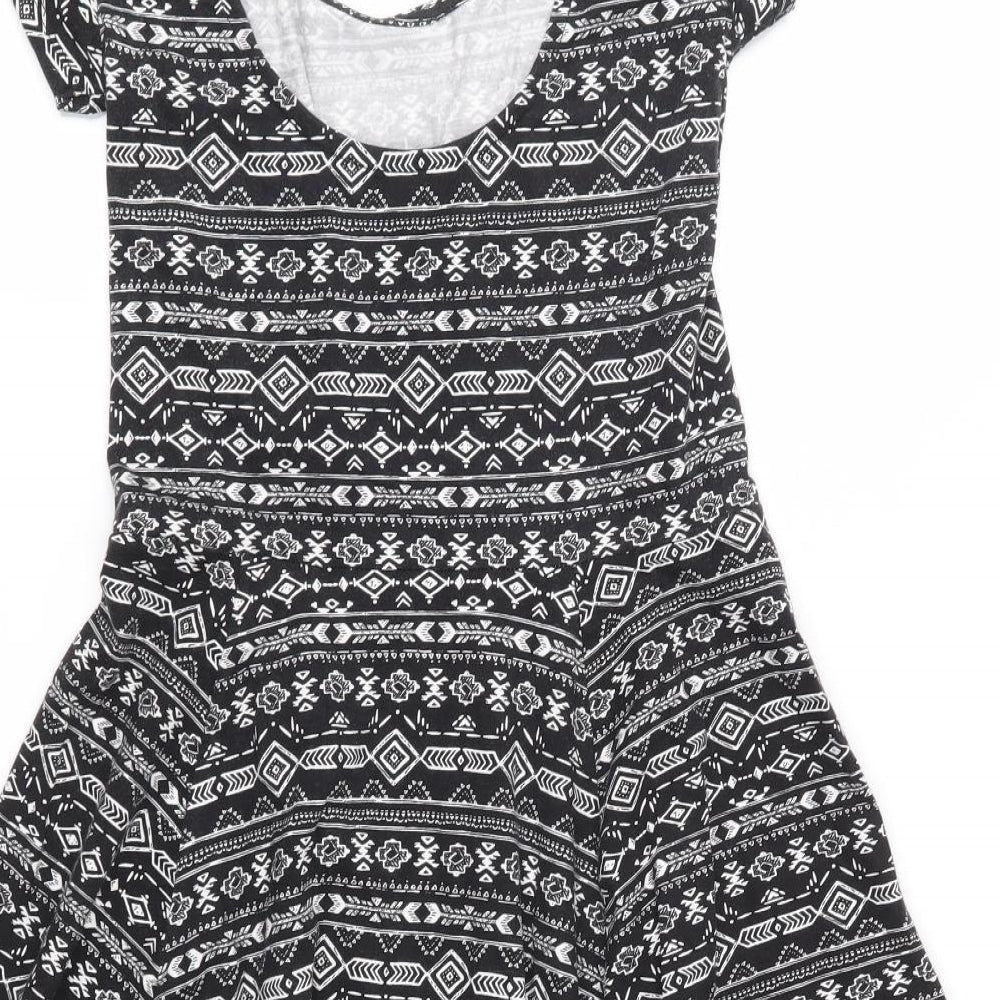 Clockhouse Womens Black Geometric Jersey Fit & Flare Size XS