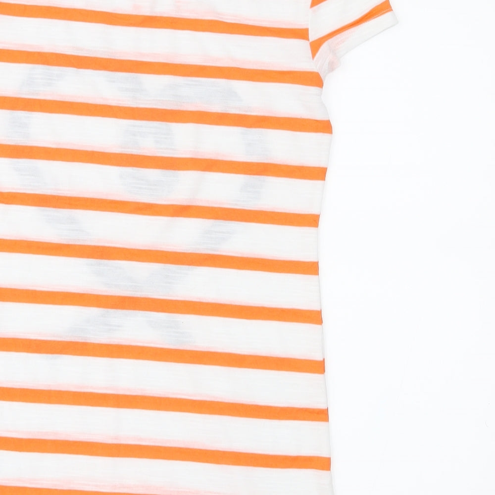 Brand and care label for Therapy women’s white striped jersey basic t-shirt, size UK 8