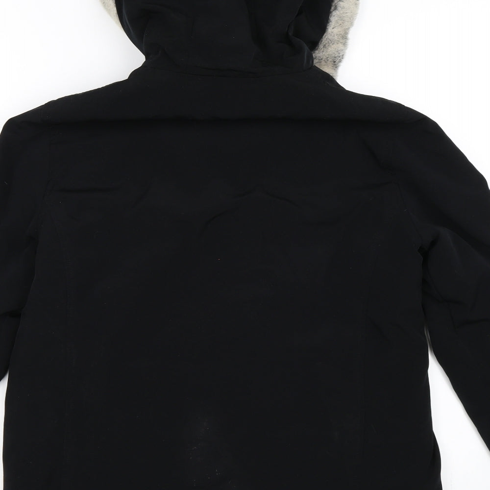 Brand and care label for Next women’s black overcoat coat, size UK 8