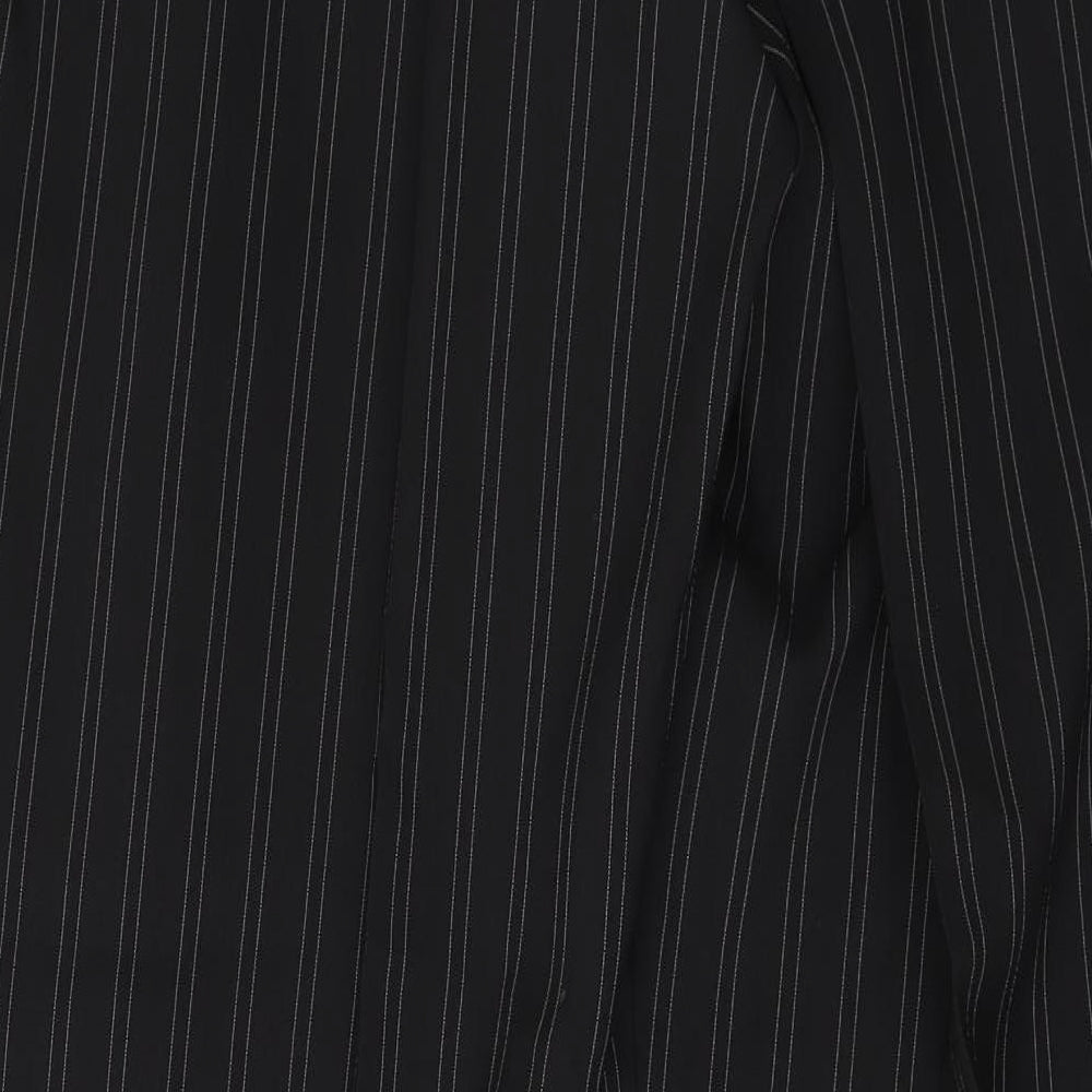 Brand and care label for Preworn women’s black striped trousers, size UK 36, in, 30-inch leg