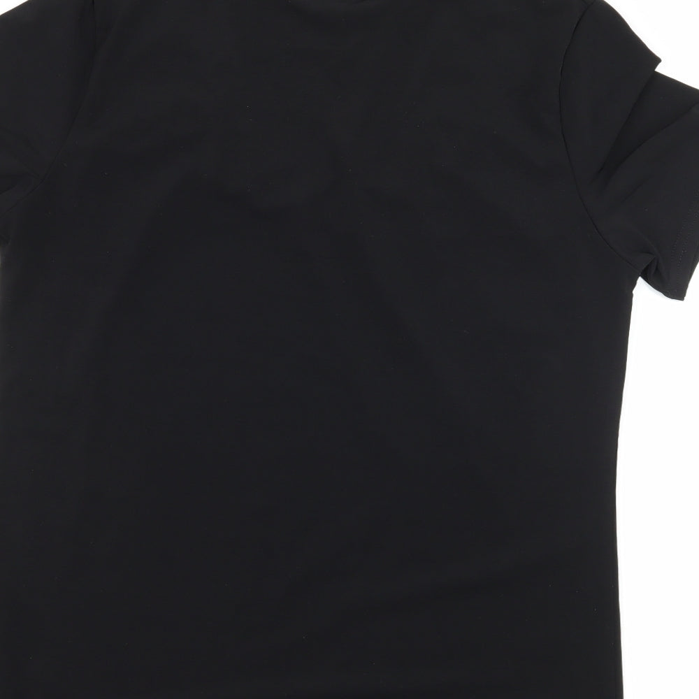 Brand and care label for Michelle Hope women’s black jersey basic t-shirt, size UK 10