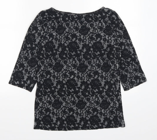 Dorothy Perkins Womens Grey Floral Basic T-Shirt Size 14