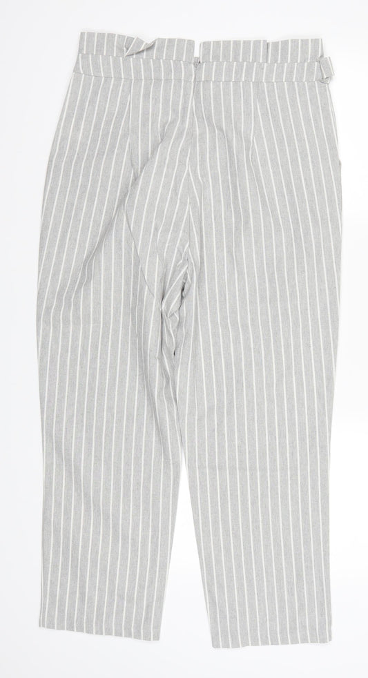 Preworn Womens Grey Striped Trousers Size L L23.5 in