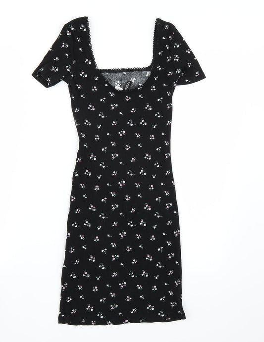 H&M Womens Black Floral Rayon A-Line Size XS