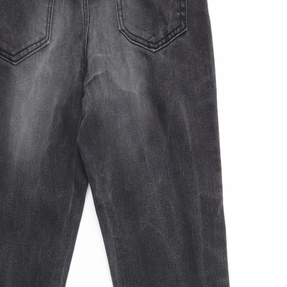 Brand and care label for women’s grey denim skinny jeans, size UK 8, 28-inch leg