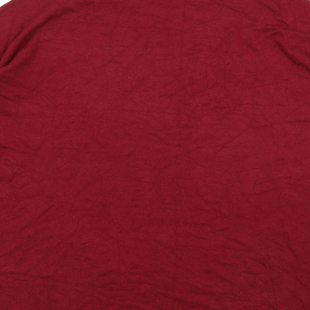 Brand and care label for Soon women’s red knit jumper, size UK 12