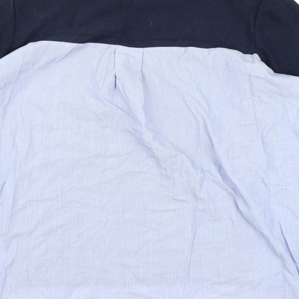 Brand and care label for Warehouse women’s blue striped knit jumper, size UK 12