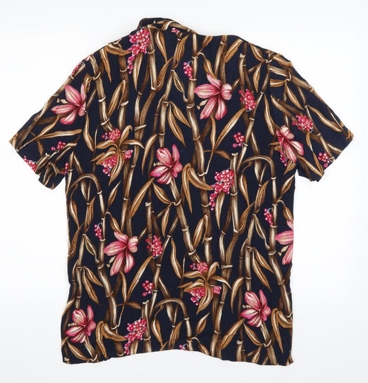 Bon Marche Womens Blue Floral Basic Button-Up Size 12