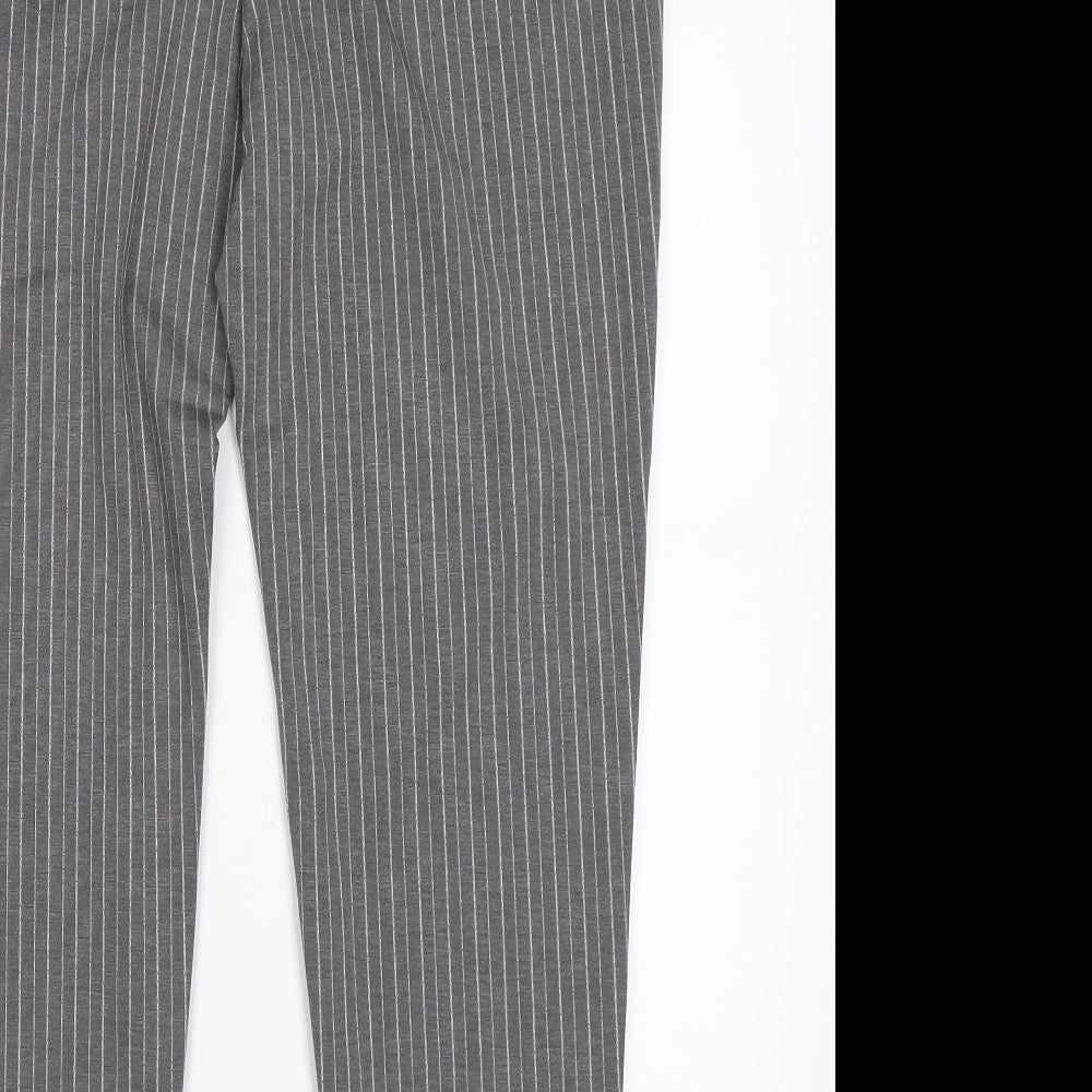 Brand and care label for Preworn women’s grey striped leggings, size UK 36, in, 27-inch leg