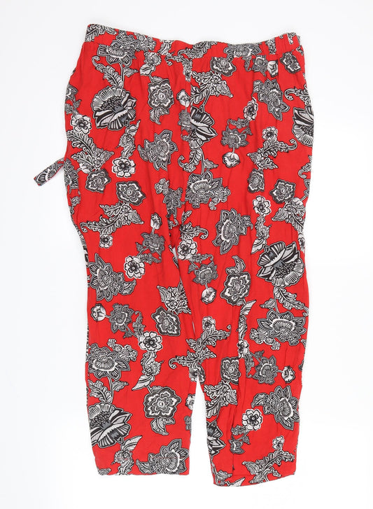 Peacocks Womens Red Floral Cropped Trousers Size 12