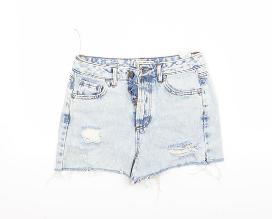 Additional front view of Pull&Bear women’s blue denim cut-off shorts, size UK 32, in