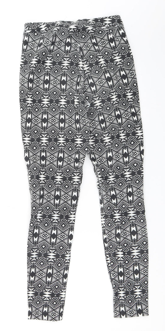 H&M Womens Black Geometric Trousers Size 34 L28 in