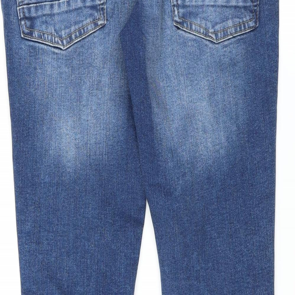 Brand and care label for Easy Denim men’s blue skinny jeans, size 28, in, 30-inch leg - distressed