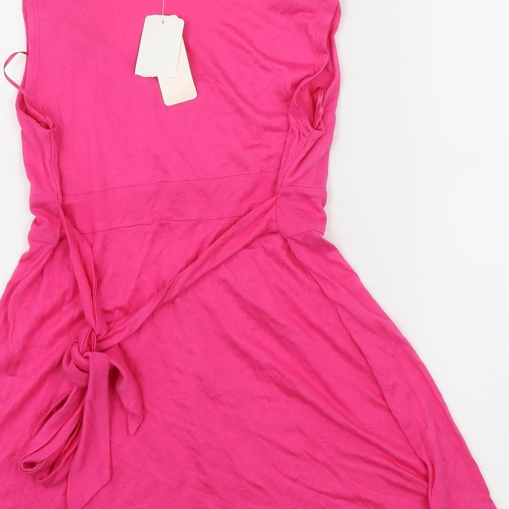 Brand and care label for Sophie girls’ pink jersey basic tank, size 13, years