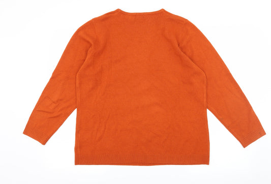 Filati Womens Orange Knit Pullover Jumper Size XL - Keyhole Neck