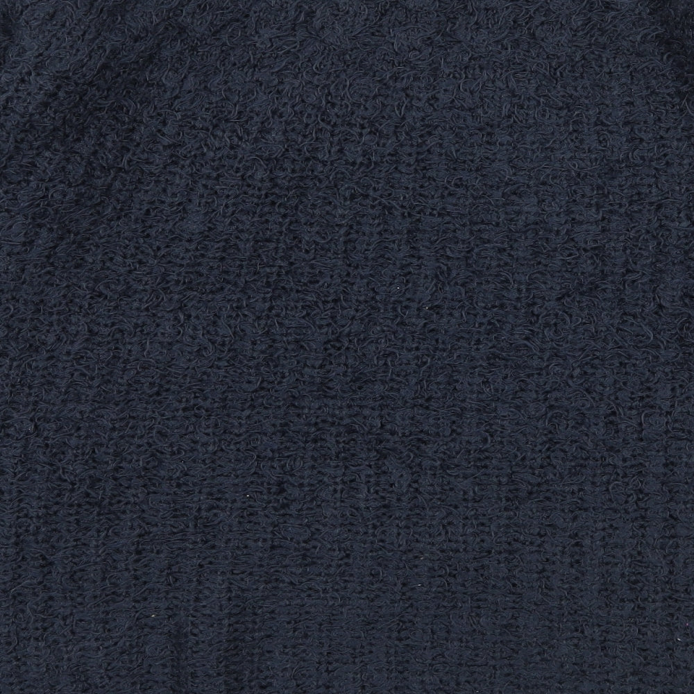Brand and care label for Preworn women’s blue knit jumper, size M