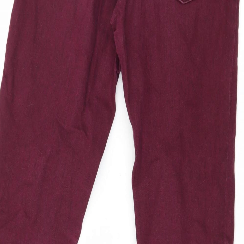 Brand and care label for ESMARA women’s purple denim skinny jeans, size UK 10, 29-inch leg