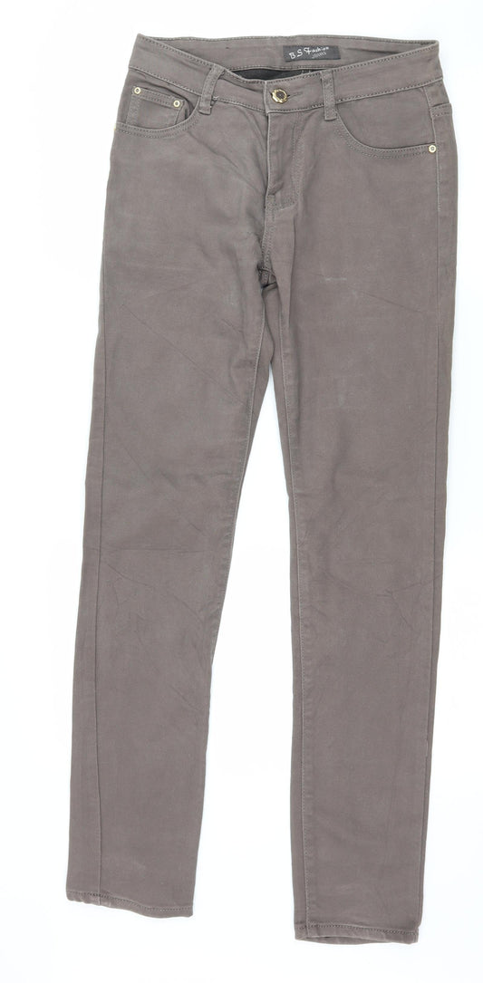 Additional front view of BS Fashion women’s brown denim skinny jeans, size UK 30, in, 31-inch leg