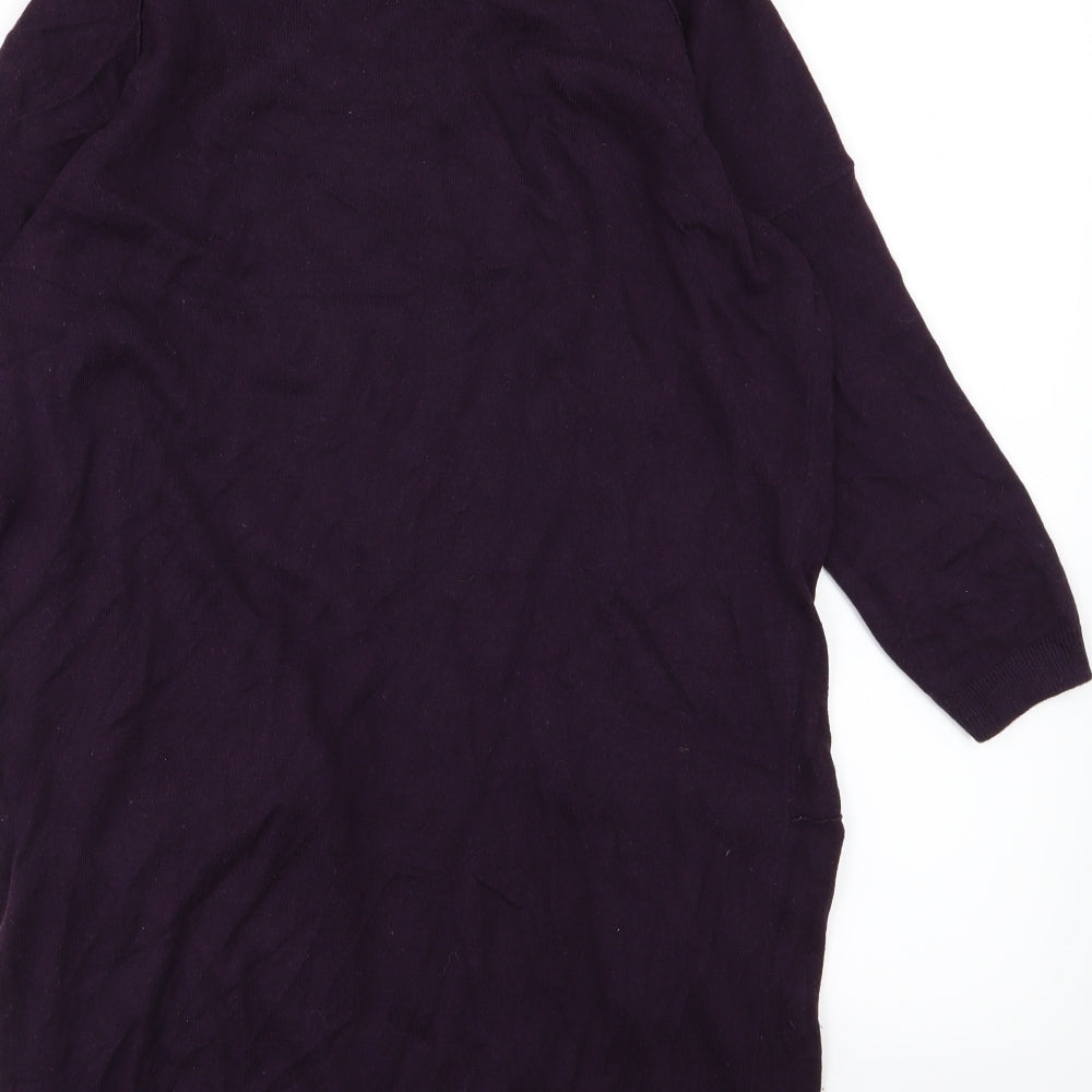 Brand and care label for Warehouse women’s purple knit jumper, size UK 12