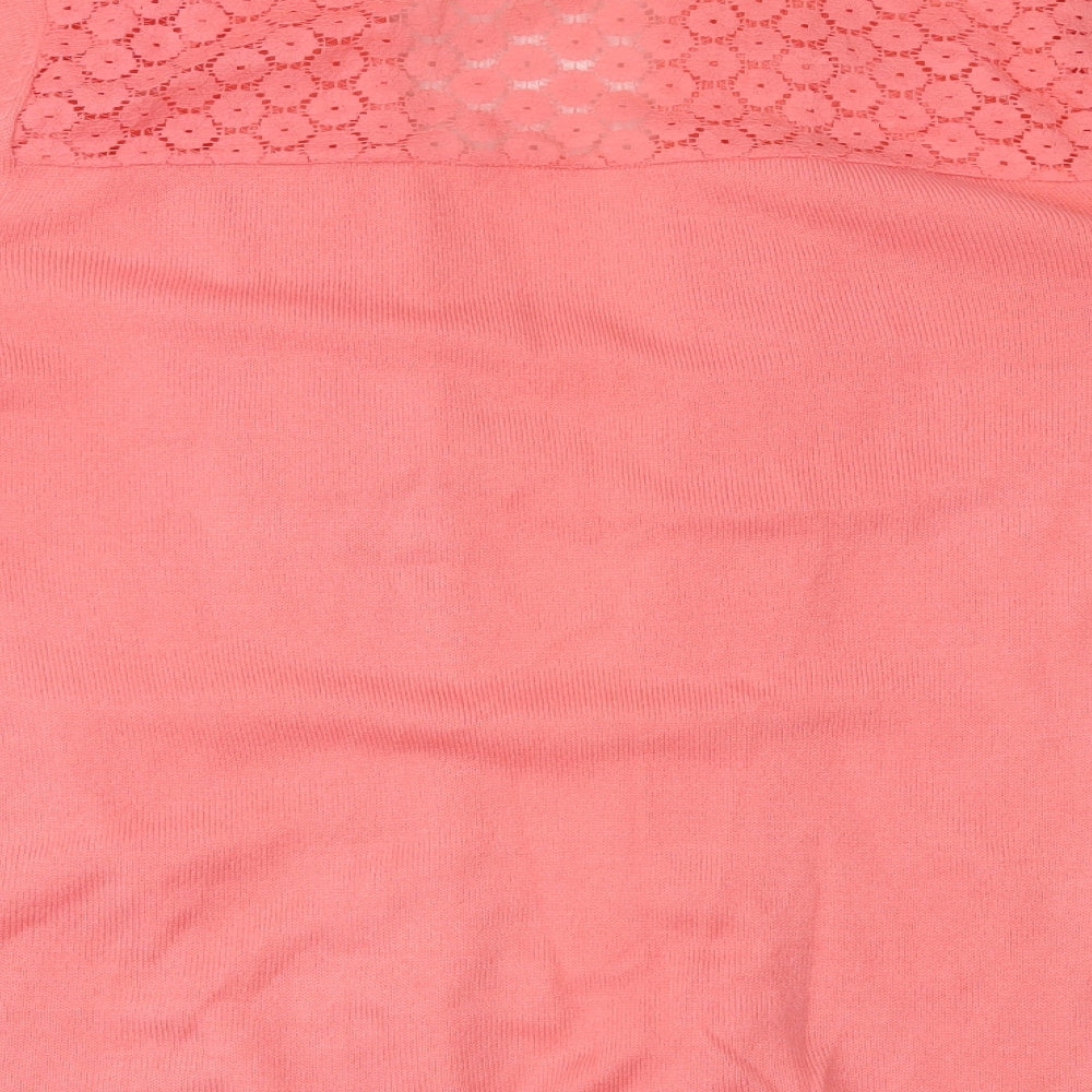 Brand and care label for Anthology women’s pink knit cardigan jumper, size UK 14