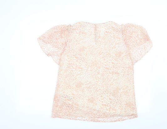 Preworn Womens Pink Animal Print Basic Blouse Size 10