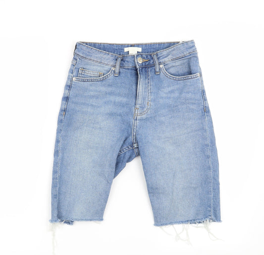 Additional front view of H&M women’s blue cut-off shorts, size UK 6