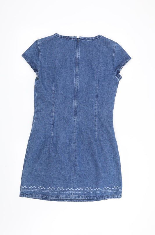 Preworn Womens Blue Geometric Shift Size S