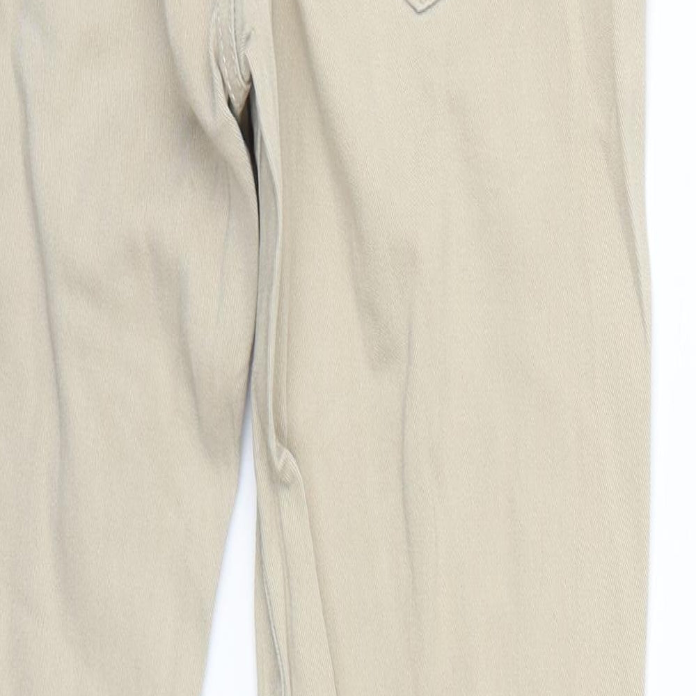 Brand and care label for Denim & Co. women’s beige straight jeans, size UK 10, 30-inch leg