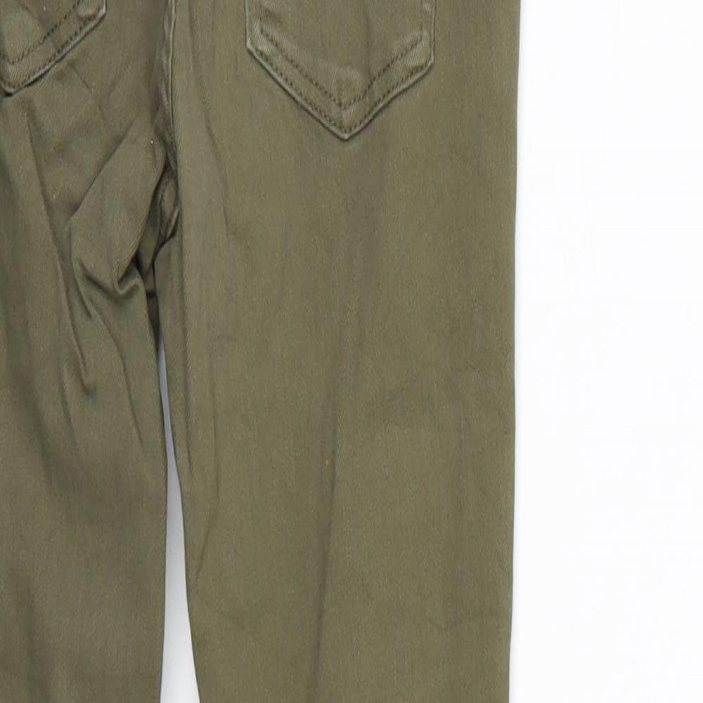 Brand and care label for Only women’s green skinny jeans, size XS, 25-inch leg