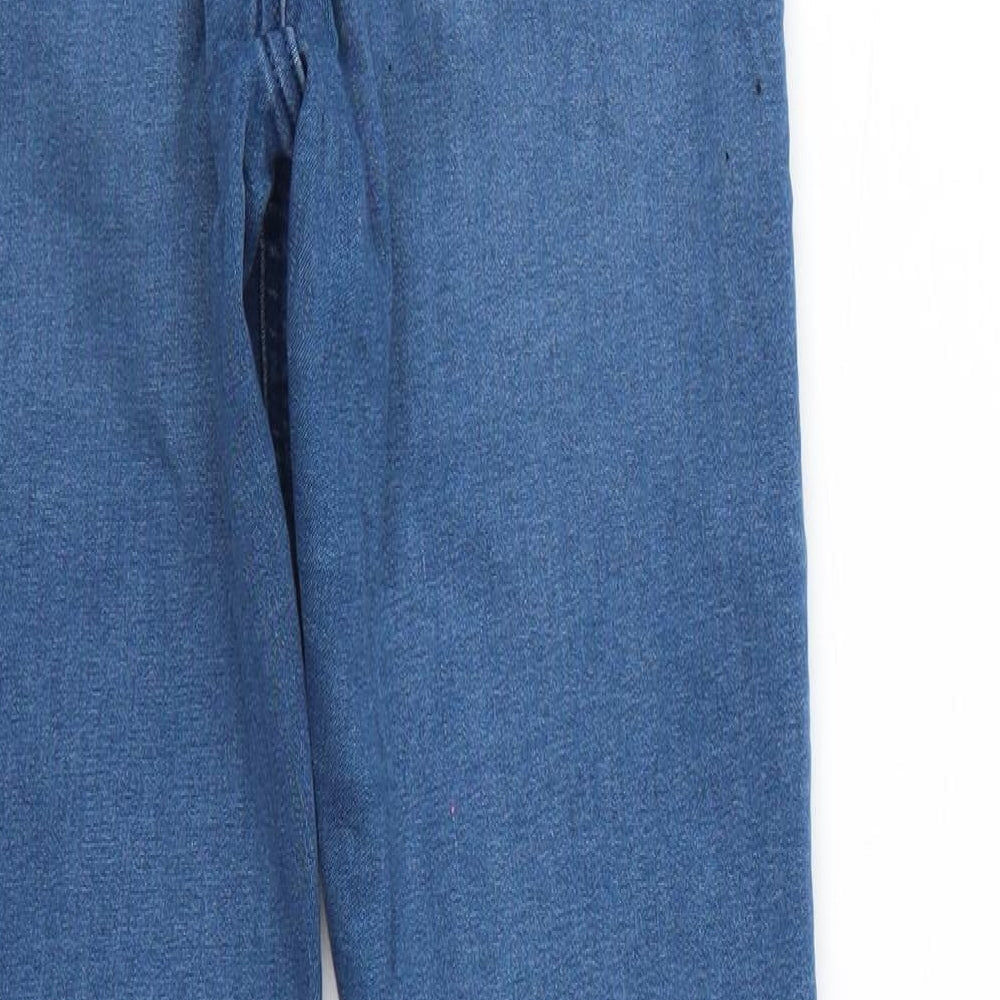 Brand and care label for Topshop women’s blue skinny jeans, size UK 26, 28-inch leg